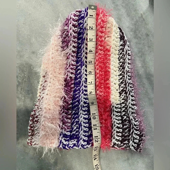 Handmade Crochet Chunky Ribbed Upcycled Multi Fiber Scrappy Yarn Beanie Hat D38 - Picture 5 of 5